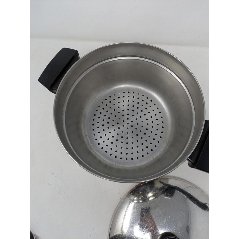 Revere Ware 4 Qt Saucepan Pot w/ Lid & Strainer/Steamer Stainless & Copper Vtg - Picture 3 of 6